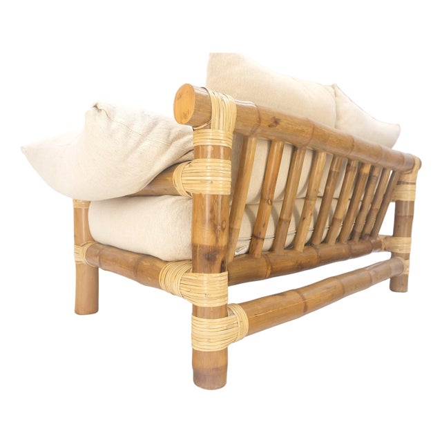 Thick Bamboo Frame Mid Century Modern c1970s Loveseat Sofa MINT For Sale