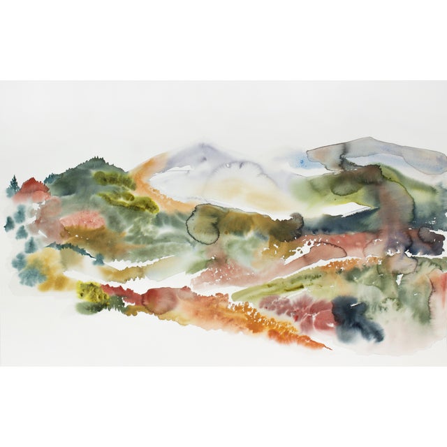 "Autumnal No. 13" Contemporary Original Abstract Mountain Landscape Watercolor Painting by Elizabeth Becker For Sale