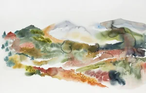 "Autumnal No. 13" Contemporary Original Abstract Mountain Landscape Watercolor Painting by Elizabeth Becker