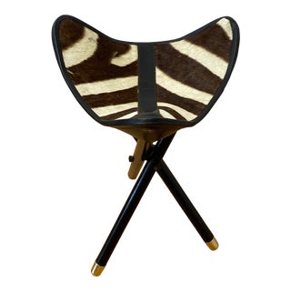 Folding Campaign Hunting Seat With Genuine Zebra Hide C.1970