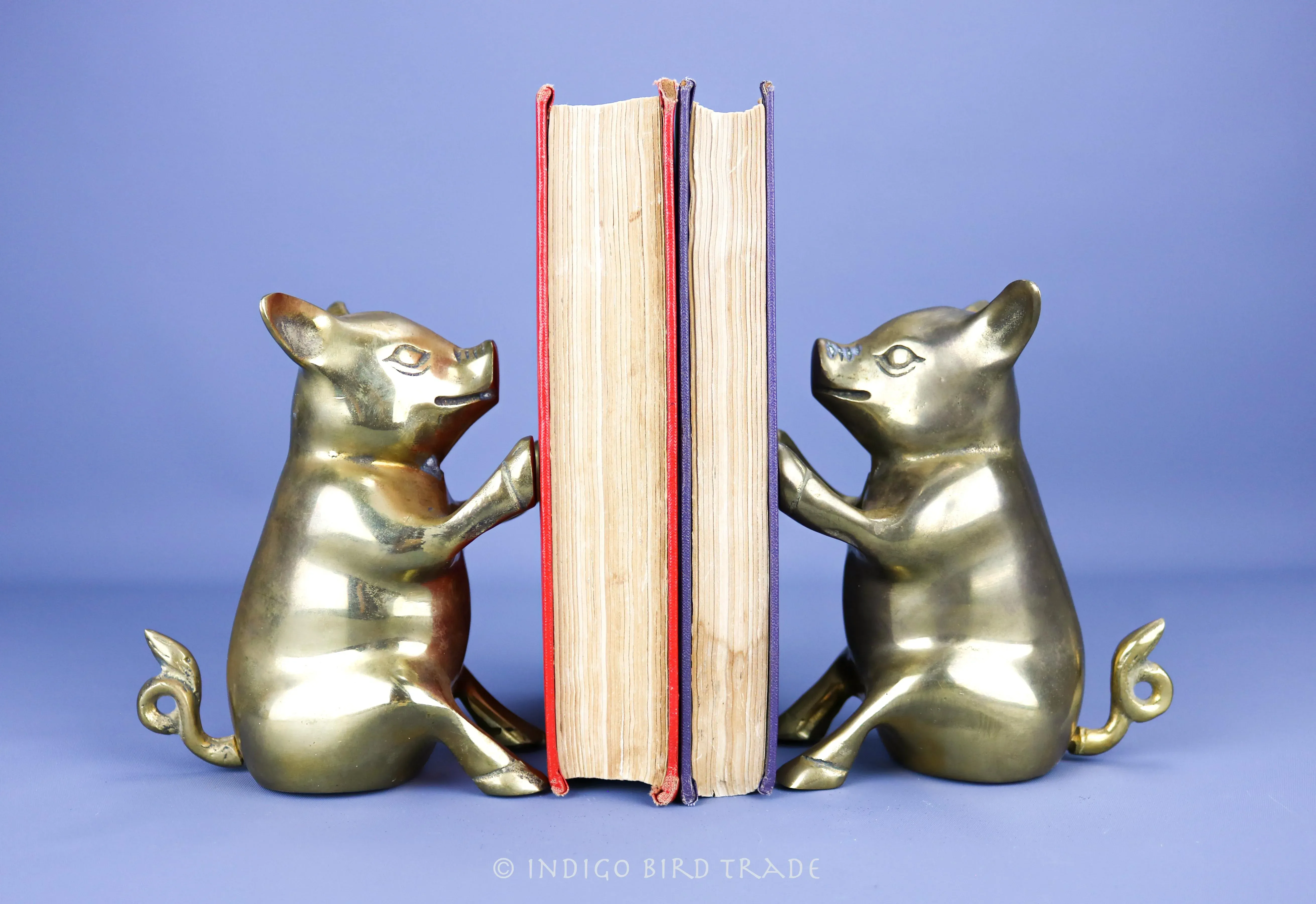 Mid-Century Solid Brass Pig Bookends - Set of 2 | Chairish
