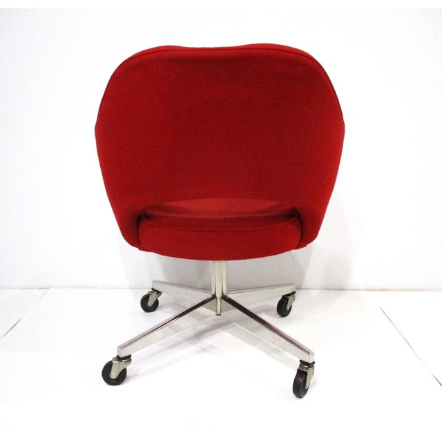 Red 6 Eero Saarinen Upholstered Rolling Vintage Dining Chairs for Knoll For Sale - Image 8 of 16