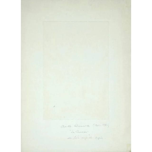 Waterfall is a beautiful original etching on paper realized by Camille Quesneville (1901-1971). Hand-signed on the lower...