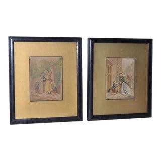 Early 20th Century European Hand Colored Prints - A Pair For Sale