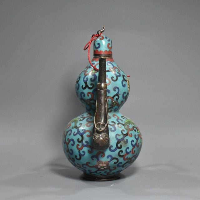 Metal Late 19th Century Cloisonné Enamel Double-Gourd Ewer With Dragon Spout, 1.2kg For Sale - Image 7 of 9