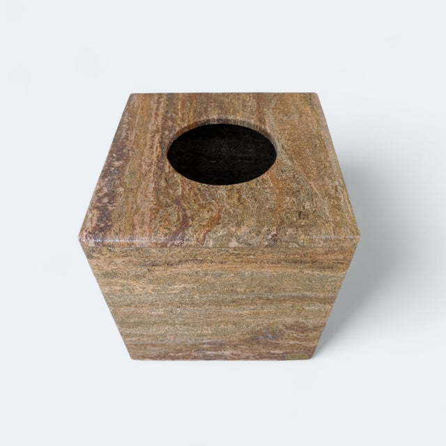Vintage Handcrafted Travertine Stone Marble Tissue Box Cover For Sale - Image 4 of 12