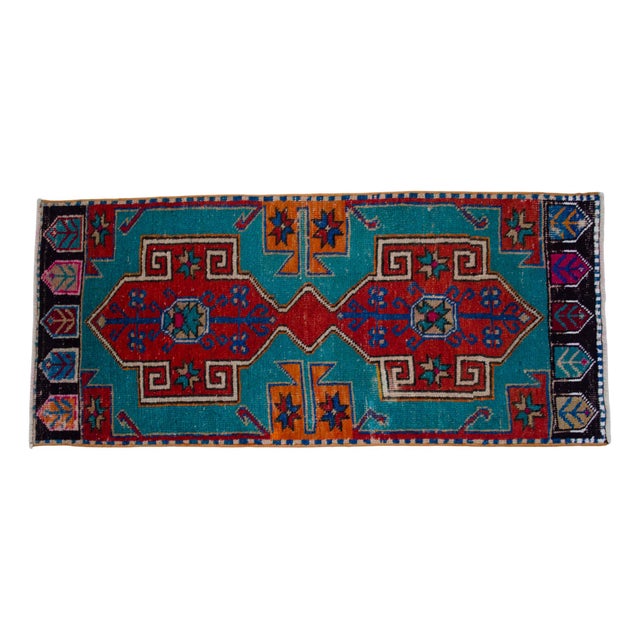 Textile 1970s Vintage Oushak Rug Hand Knotted Small Rug Mat - 1′8″ × 3′11″ For Sale - Image 7 of 14
