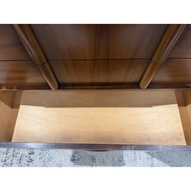 Mid-Century Modern Mid-Century Modern Walnut Tall Chest / Highboy Dresser – Sculptural Front, 1960s Kent Coffee Style For Sale - Image 3 of 10