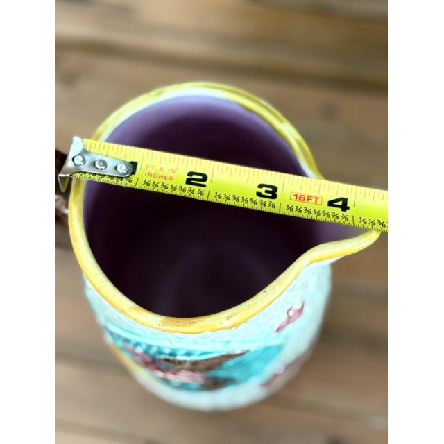 Ceramic Antique English Majolica Bird Pitcher With Plum Interior – Victorian Art Pottery Jug For Sale - Image 7 of 10