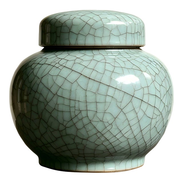 Chinese Ceramic Pot Guan Ware Crackle Glaze Celadon Tea Jar For Sale