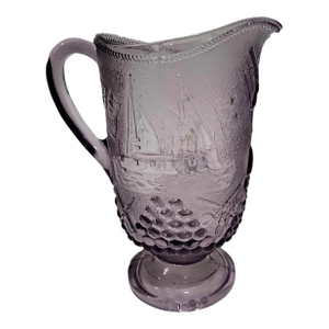Rare Antique Beatty-Brady Pressed Glass Pitcher Admiral Dewey Circa 1899 Sun-Purpled