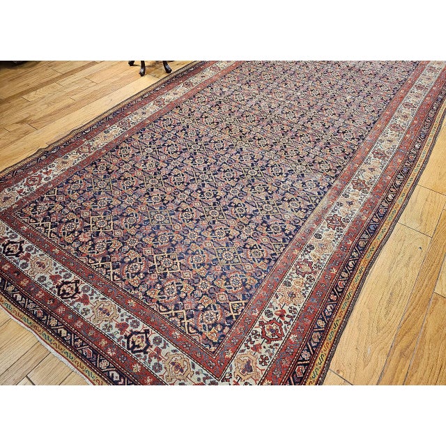 Textile 19th Century Persian Farahan Gallery Rug, Hand-Knotted Wool, Allover Herati Geometric Pattern, Ivory & Red, 7x16 For Sale - Image 7 of 15