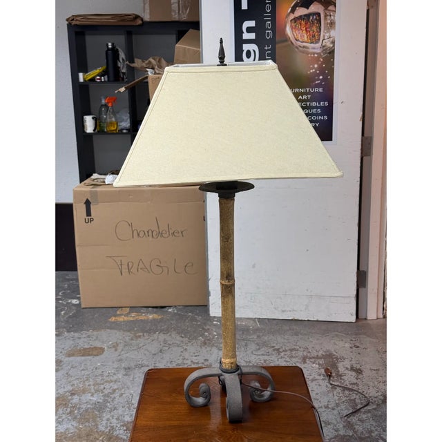 Linen 1970s Hollywood Regency Bamboo Form Table Lamp For Sale - Image 8 of 12