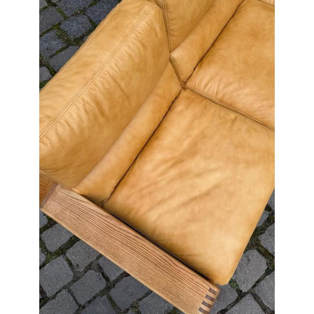 Three-Seater Sofa in Yellow Genuine Leather and Wood by Rolf Benz For Sale - Image 6 of 11