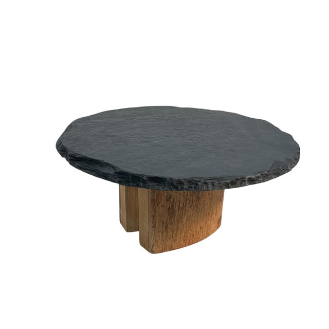 Late 20th Century Late 20th Century Soapstone Cake Dessert Plate With Natural Wood Base For Sale - Image 5 of 11