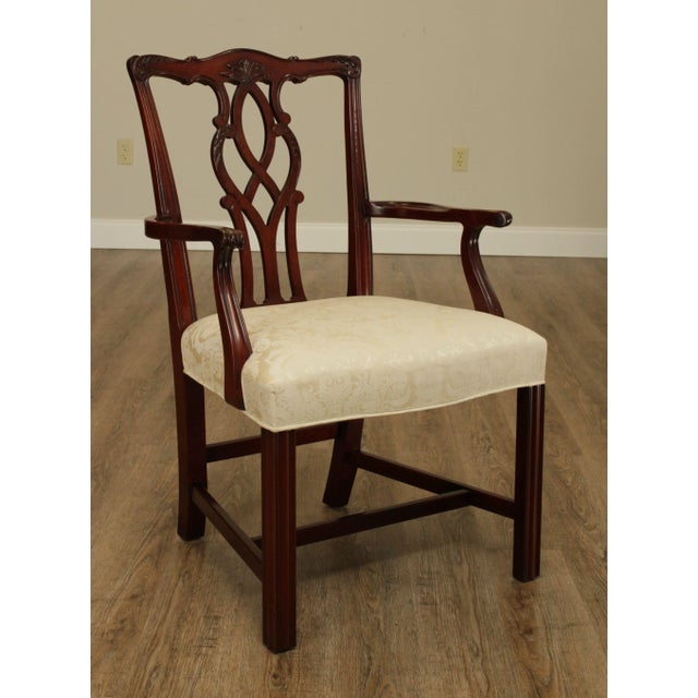 High Quality American Made Solid Mahogany Frame Armchair with Damask Upholstered Seat