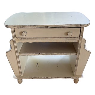 Vintage Painted Cream Nightstand/Side Table With Drawer & Open Storage For Sale