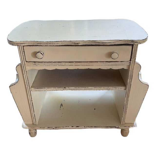 Vintage Painted Cream Nightstand/Side Table With Drawer & Open Storage For Sale