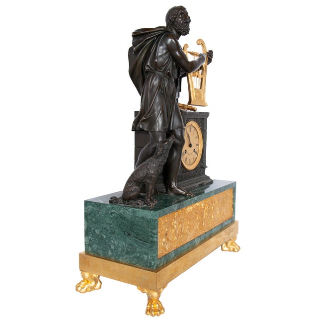 Antique French Empire Gilt Bronze & Marble Statue Clock of Homer by Ravrio 1810 For Sale - Image 11 of 17