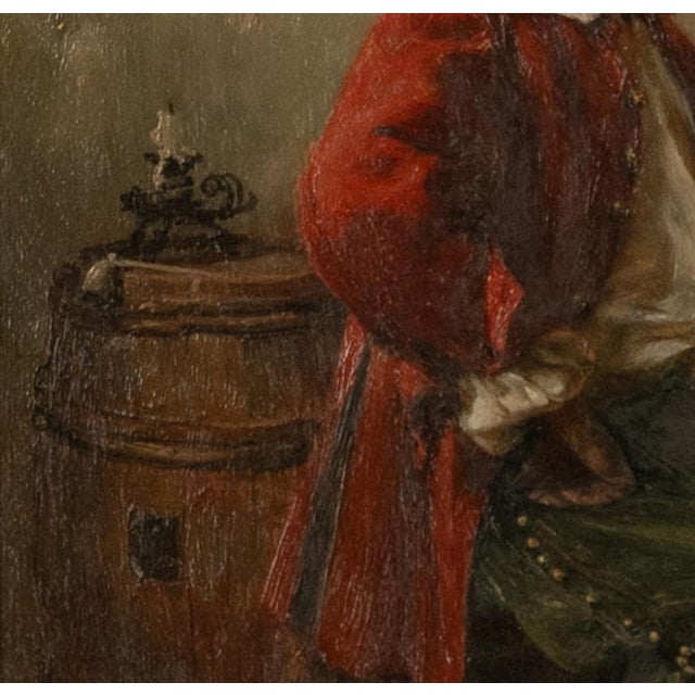 Antique German Genre Oil Painting Portrait Cavalier Drinking Wine by Albert Friedrich Schroder, 1899 For Sale - Image 9 of 14