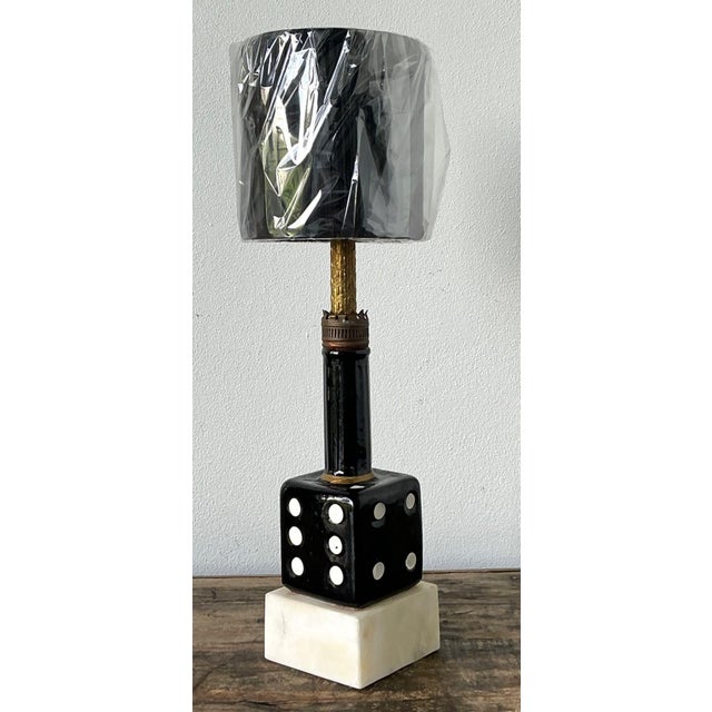 Metal Vintage Ceramic Dice Table Lamp For Sale - Image 7 of 15