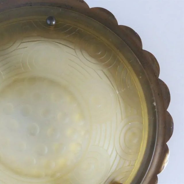 Metal Art Deco Glass Ceiling Lamp, 1930s For Sale - Image 7 of 15
