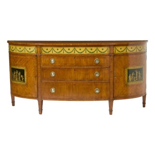 19th Century George III Style Painted Satinwood Demi-Lune Commode/Credenzas For Sale