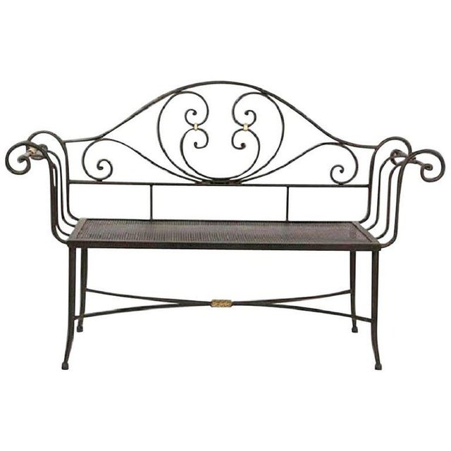 New Black Wrought Iron Bench With Arms and Back For Sale - Image 9 of 10