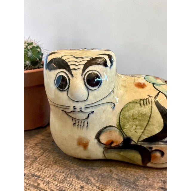 Vintage Tonala Mexico Pottery Cat-Folk Art Figurine-Hand Painted-Southwestern For Sale - Image 4 of 11