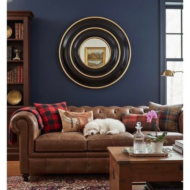 Late 20th Century Neoclassical Style Black and Gold Gilt Round Beveled Mirror For Sale - Image 5 of 5