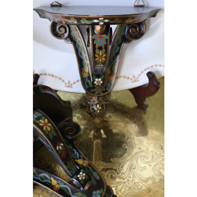Pair of Vintage Indian Hand-Painted Floral Wood Wall Bracket Shelves For Sale In Washington DC - Image 6 of 15