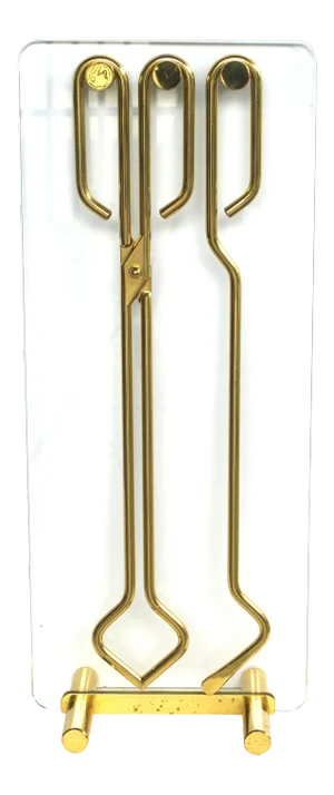 French 1960s Gilt-Metal and Glass Fire Tool Set, Manner of Jacques Adnet