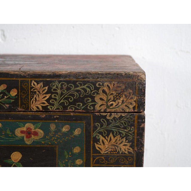 Wood Antique Chinese Painted Trunk For Sale - Image 7 of 11
