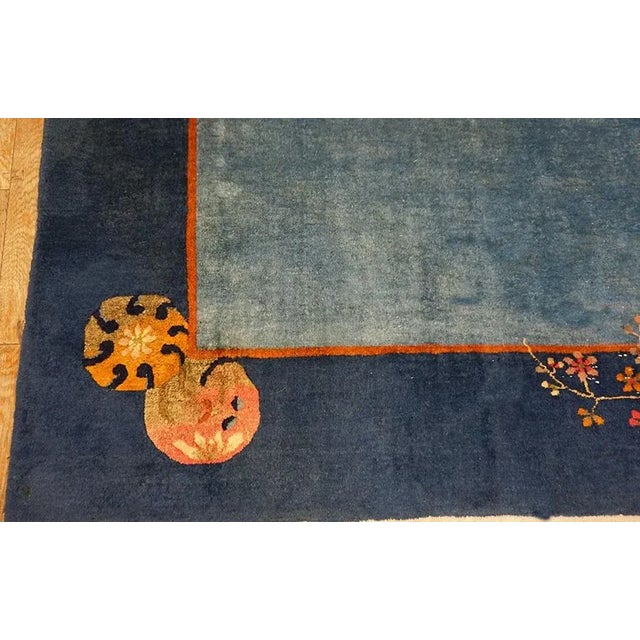 Cornflower Blue 1920s Cornflowers Blue Minimalist Floral Antique Chinese Art Deco Carpet 8' X 9'9" Knotted Wool Rug For Sale - Image 8 of 15