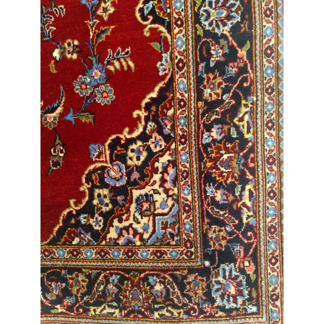 Vintage Persian Kashan Rug, Hand-Knotted Wool, Floral Pattern, Red & Navy, 4x6 For Sale - Image 13 of 17