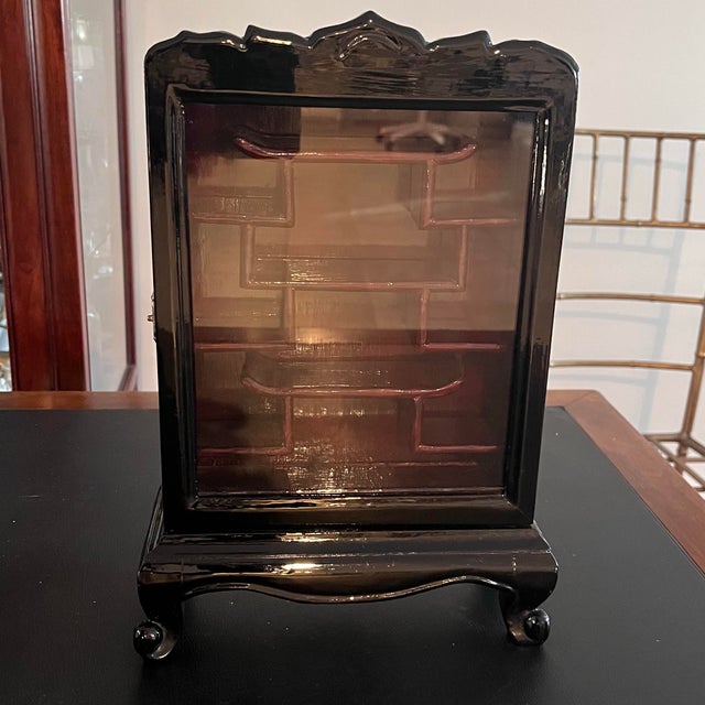 Vintage Chinoiserie Lacquered Wood Tabletop Display Cabinet / Mini Altar Shelf For Sale - Image 11 of 11