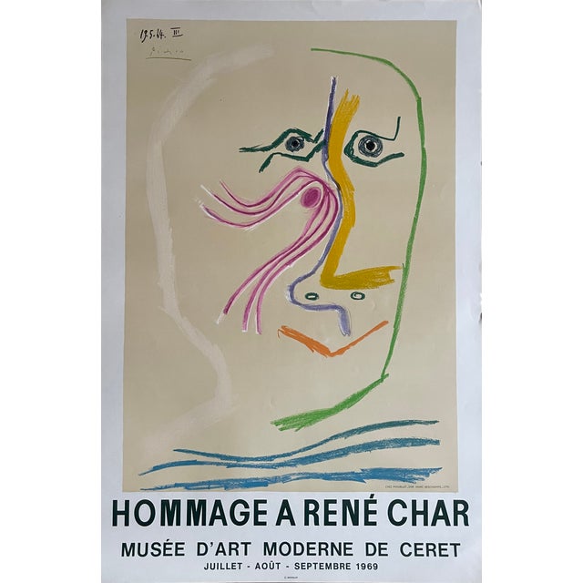 This original 1969 lithographic poster by Pablo Picasso, based on his 1964 Tête d’homme drawing, was created for the Musée...
