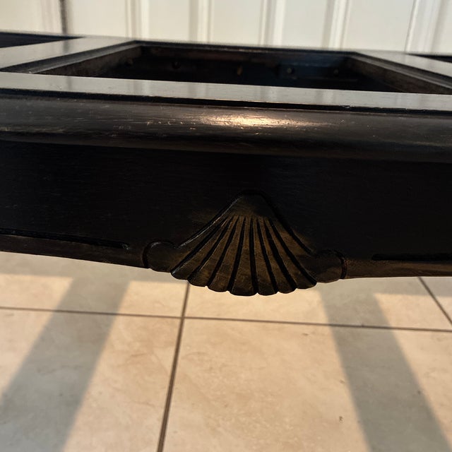 Wood Blackened Walnut Coffee Table With Clear Glass Panels, Carved Shell Motifs & Cabriole Legs For Sale - Image 7 of 12