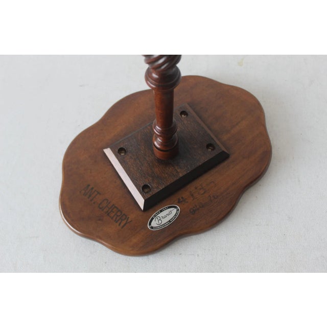 Brown 1950s Brandt Furniture Scalloped Oval Tripod Cherry Candle Stand Side Table Mid-Century For Sale - Image 8 of 11