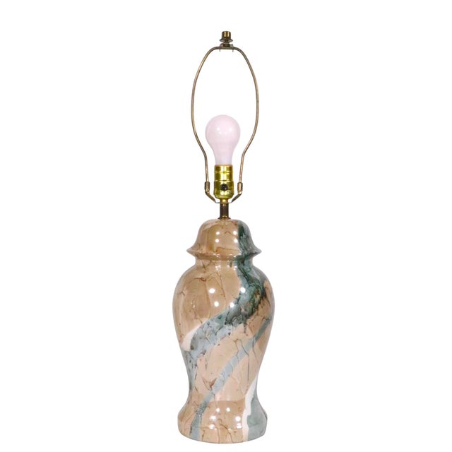 Brown Mid 20th Century Hollywood Regency Faux Marble Ginger Jar Form Table Lamps - a Pair For Sale - Image 8 of 12