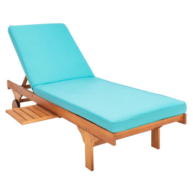 Newport Chaise Lounge Chair with Side Table, Natural/Aqua Cushion For Sale - Image 11 of 13