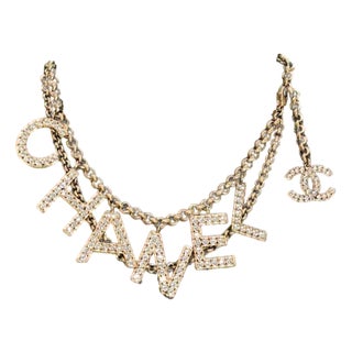 Vintage Lagerfeld Era Chanel Strass Crystal Logo Chain Belt Necklace Bag Jewelry For Sale