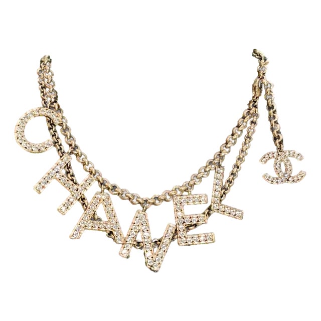 Vintage Lagerfeld Era Chanel Strass Crystal Logo Chain Belt Necklace Bag Jewelry For Sale