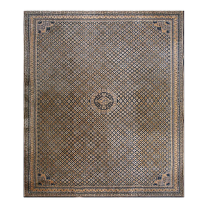 Extraordinary Small Earth Tones Diamond Color on Navy Background Color Antique Chinese Rug