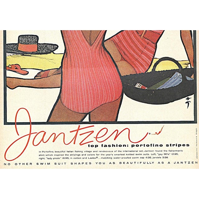 Mid-Century Modern 1958 Mid-Century Bathing Suit Fashion Advertisement Print by Gruau For Sale - Image 3 of 4