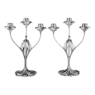 Art Nouveau Candelabras in Silvered Bronze by Georges De Feure, 1901, Set of 2 For Sale