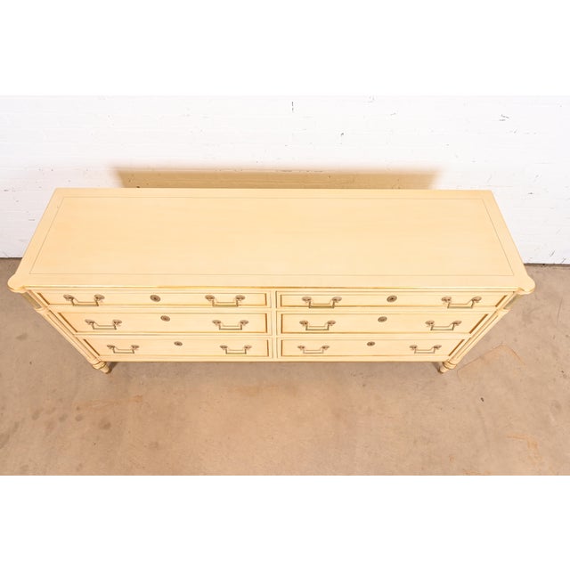 Cream Kindel Furniture French Regency Louis XVI Cream Lacquered Parcel Gilt Dresser For Sale - Image 8 of 11