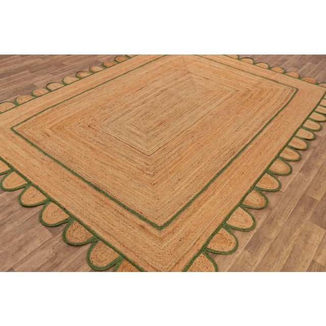 10'x14' Olive Green Scallop Jute Hand Made Rug For Sale - Image 9 of 12