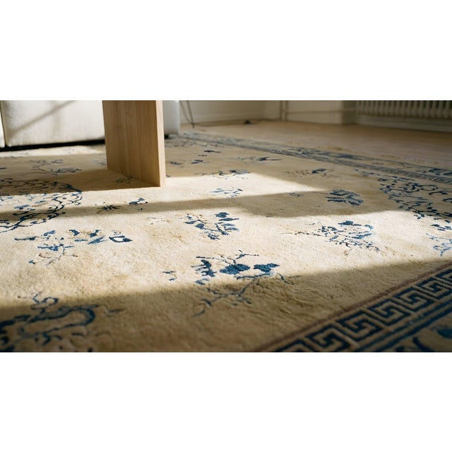 1890s Beige Floral Antique Chinese Peking Rug 11' 9" X 14' 8" Handknotted Wool Carpet For Sale - Image 12 of 13