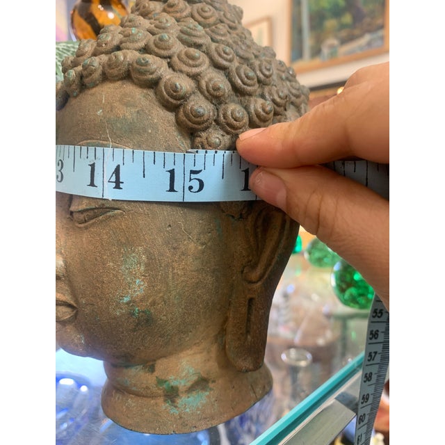 Antique Bronze Buddha Head Bust – 8.5” Tall With Natural Patina For Sale - Image 12 of 12